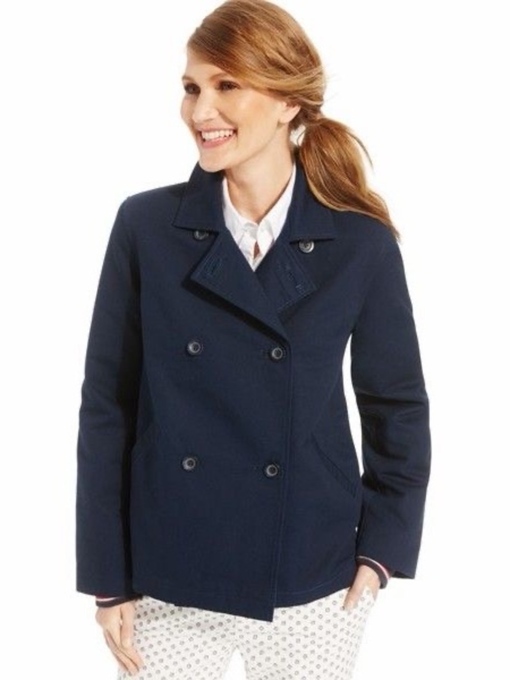 Tommy Hilfiger Women’s Navy Double-Breasted Peacoat Jacket Size M